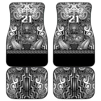 Custom New Zealand Taiaha Maori Car Mats Kiwikiwi Minimalist Silver Fern Tukutuku Motif