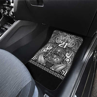 Custom New Zealand Taiaha Maori Car Mats Kiwikiwi Minimalist Silver Fern Tukutuku Motif