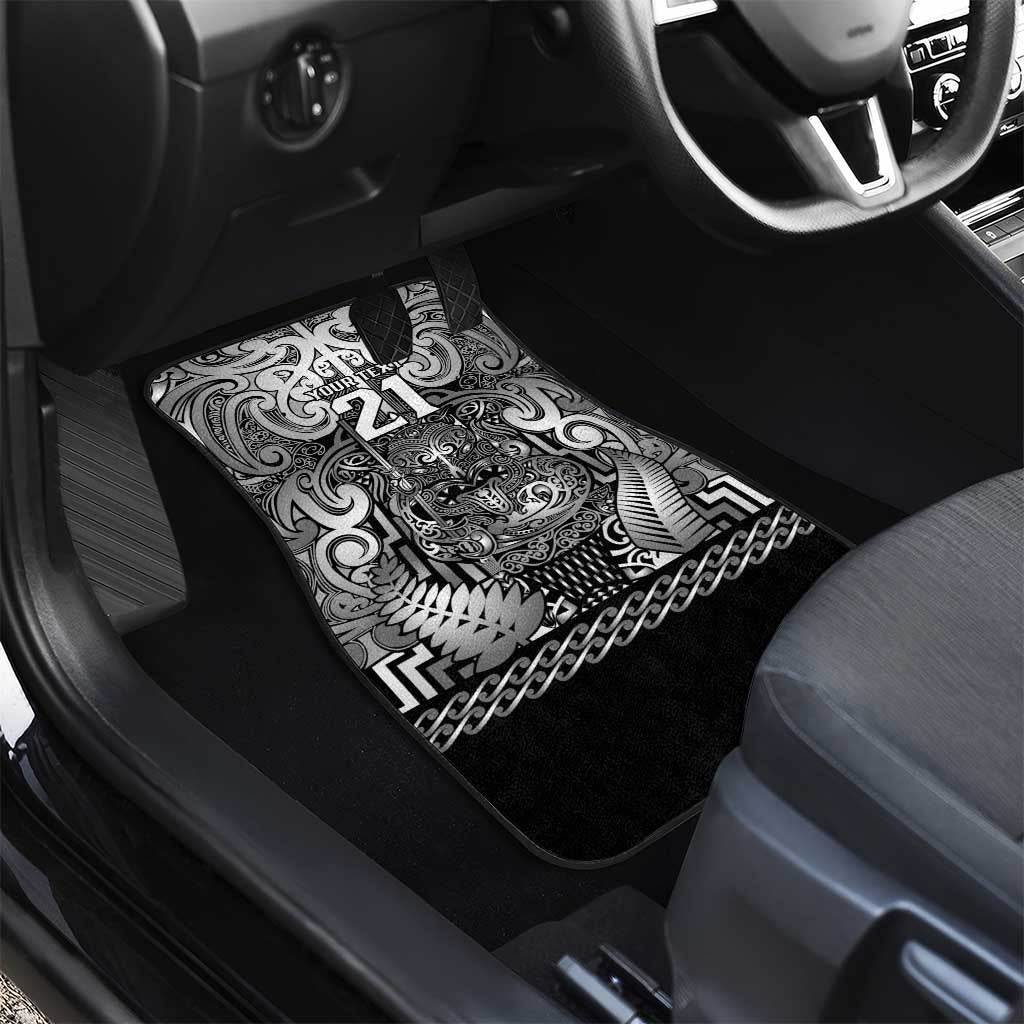 Custom New Zealand Taiaha Maori Car Mats Kiwikiwi Minimalist Silver Fern Tukutuku Motif