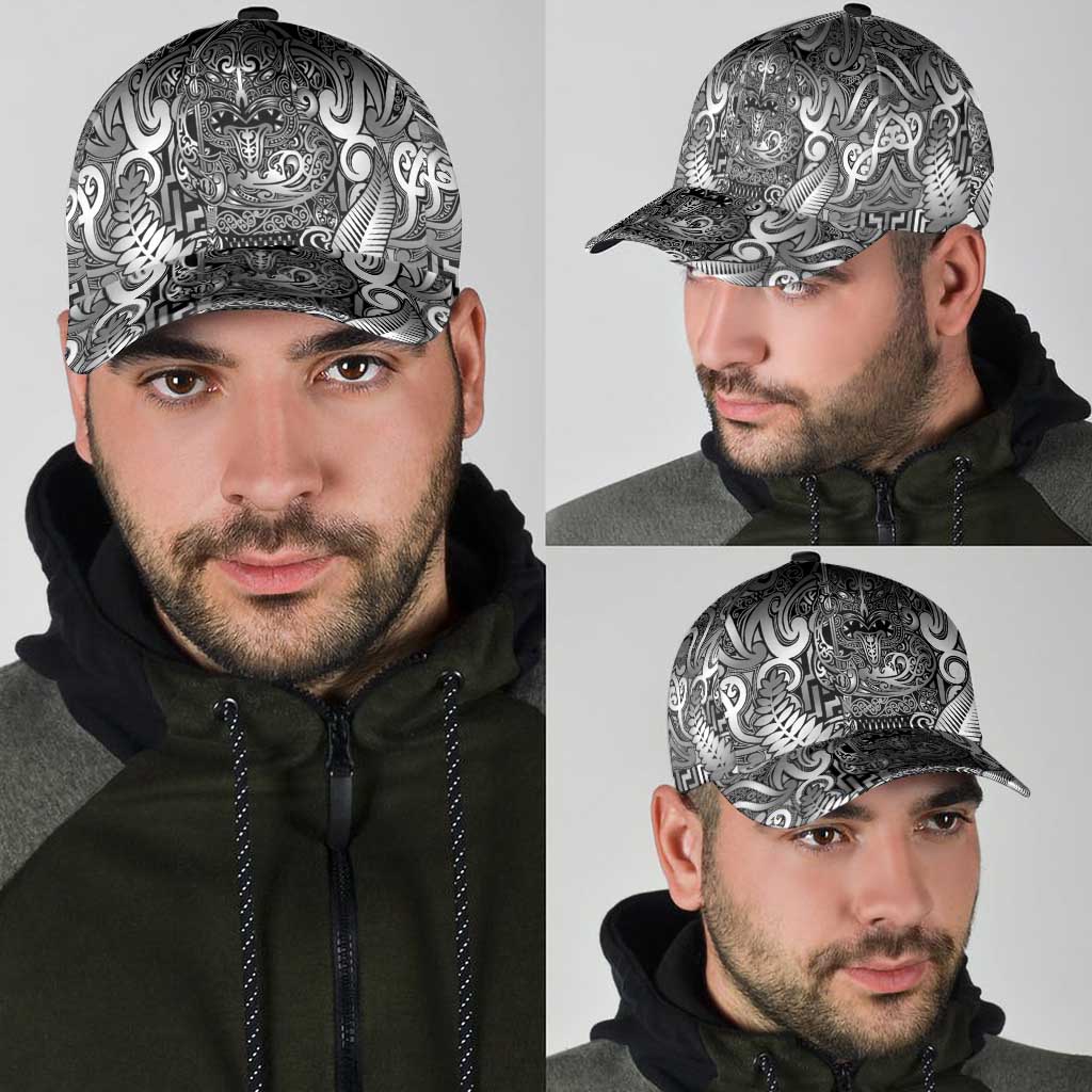 New Zealand Taiaha Maori Classic Cap Kiwikiwi Minimalist Silver Fern Tukutuku Motif