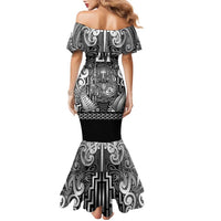 Custom New Zealand Taiaha Maori Family Matching Mermaid Dress and Hawaiian Shirt Kiwikiwi Minimalist Silver Fern Tukutuku Motif