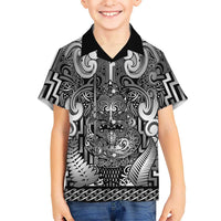 Custom New Zealand Taiaha Maori Family Matching Off The Shoulder Long Sleeve Dress and Hawaiian Shirt Kiwikiwi Minimalist Silver Fern Tukutuku Motif LT9 Son's Shirt White - Polynesian Pride