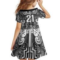 Custom New Zealand Taiaha Maori Family Matching Off Shoulder Maxi Dress and Hawaiian Shirt Kiwikiwi Minimalist Silver Fern Tukutuku Motif LT9 - Polynesian Pride