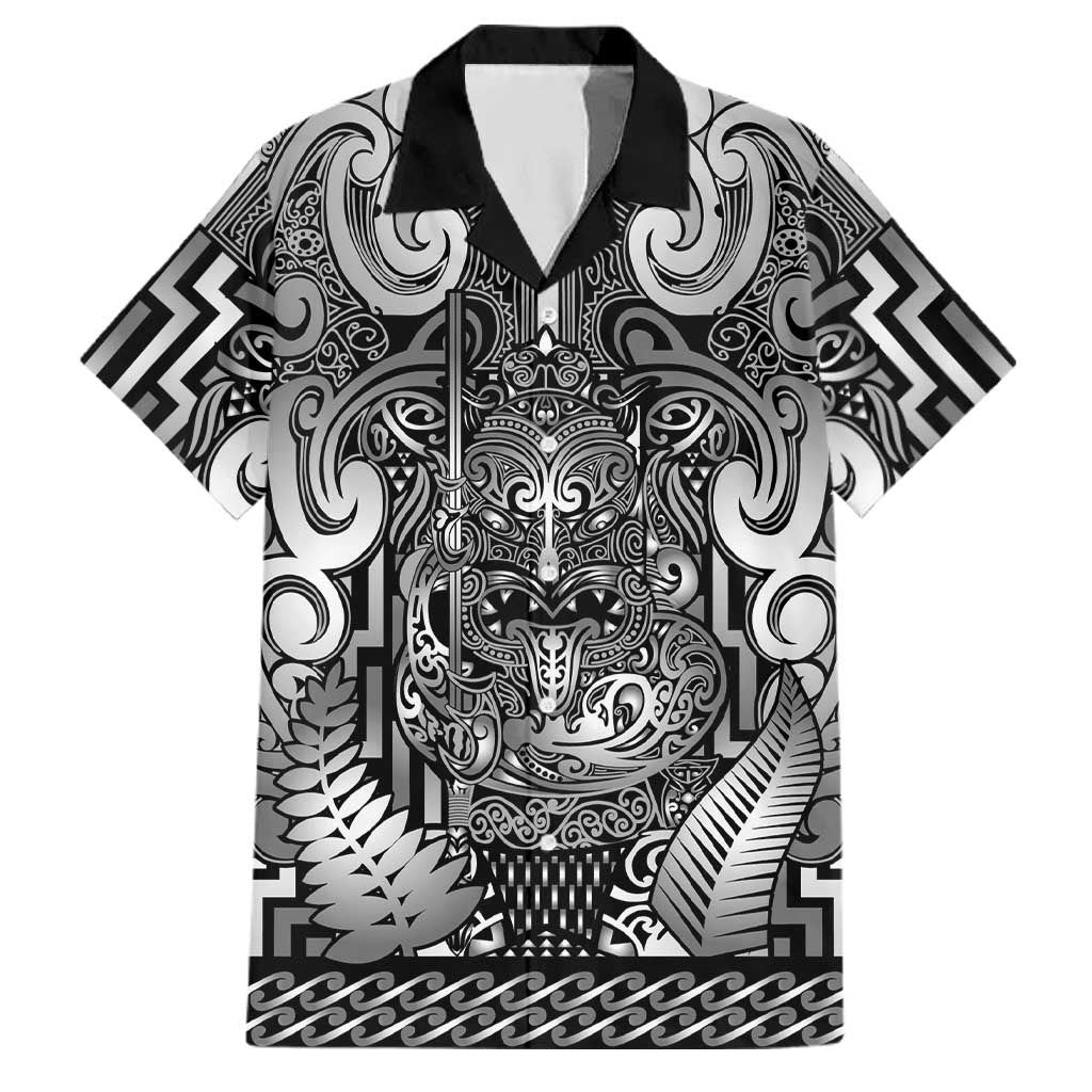 Custom New Zealand Taiaha Maori Family Matching Off Shoulder Maxi Dress and Hawaiian Shirt Kiwikiwi Minimalist Silver Fern Tukutuku Motif LT9 Dad's Shirt - Short Sleeve White - Polynesian Pride