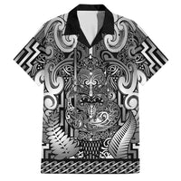 Custom New Zealand Taiaha Maori Family Matching Off Shoulder Maxi Dress and Hawaiian Shirt Kiwikiwi Minimalist Silver Fern Tukutuku Motif LT9 Dad's Shirt - Short Sleeve White - Polynesian Pride