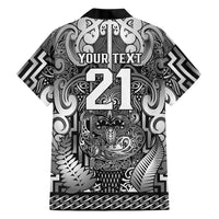 Custom New Zealand Taiaha Maori Family Matching Off Shoulder Maxi Dress and Hawaiian Shirt Kiwikiwi Minimalist Silver Fern Tukutuku Motif LT9 - Polynesian Pride