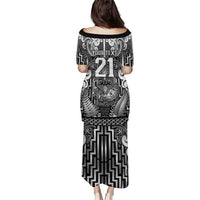 Custom New Zealand Taiaha Maori Family Matching Puletasi and Hawaiian Shirt Kiwikiwi Minimalist Silver Fern Tukutuku Motif