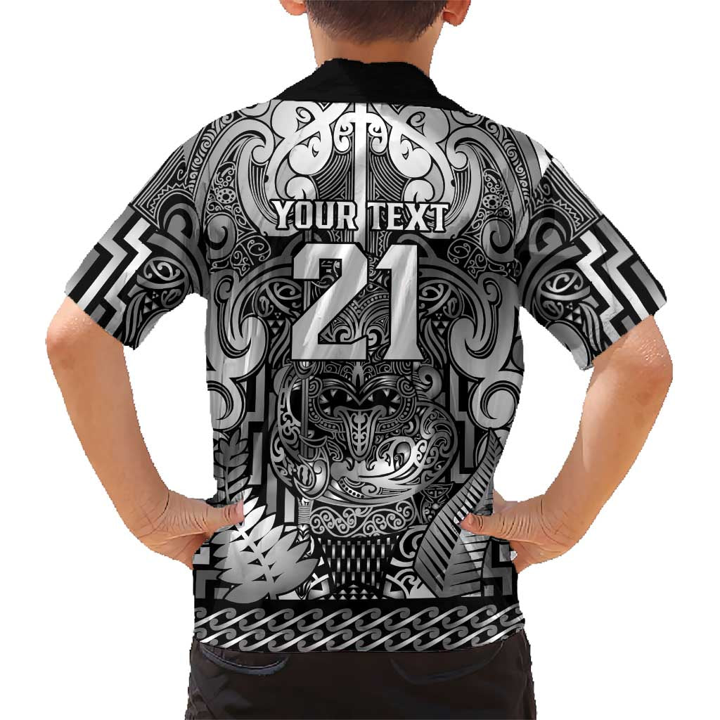 Custom New Zealand Taiaha Maori Family Matching Tank Maxi Dress and Hawaiian Shirt Kiwikiwi Minimalist Silver Fern Tukutuku Motif LT9 - Polynesian Pride