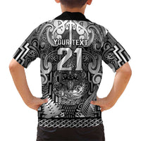 Custom New Zealand Taiaha Maori Family Matching Tank Maxi Dress and Hawaiian Shirt Kiwikiwi Minimalist Silver Fern Tukutuku Motif LT9 - Polynesian Pride