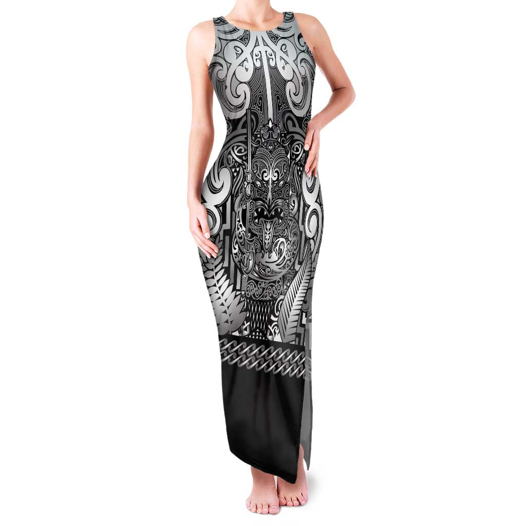 Custom New Zealand Taiaha Maori Family Matching Tank Maxi Dress and Hawaiian Shirt Kiwikiwi Minimalist Silver Fern Tukutuku Motif LT9 Mom's Dress White - Polynesian Pride