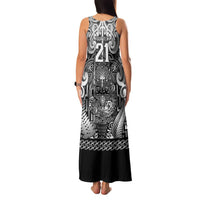Custom New Zealand Taiaha Maori Family Matching Tank Maxi Dress and Hawaiian Shirt Kiwikiwi Minimalist Silver Fern Tukutuku Motif LT9 - Polynesian Pride