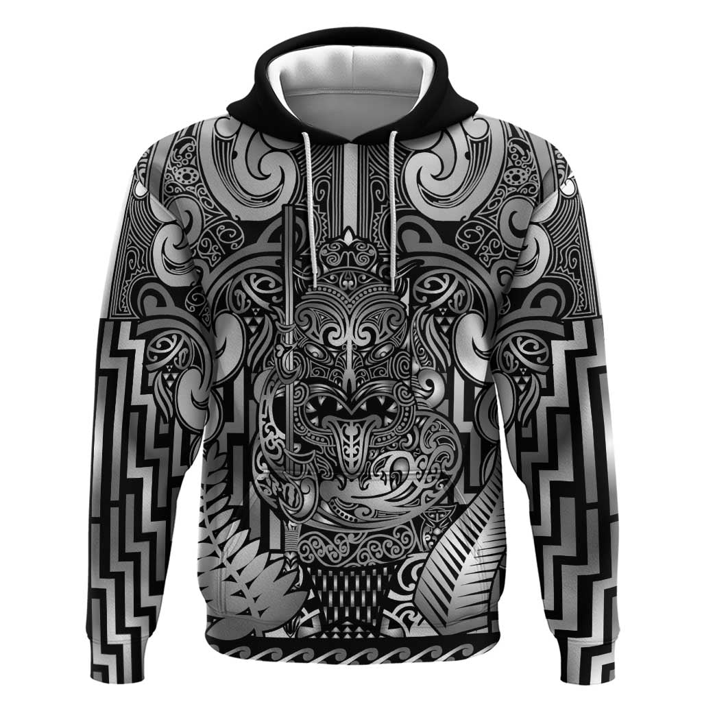 Custom New Zealand Taiaha Maori Hoodie Kiwikiwi Minimalist Silver Fern Tukutuku Motif