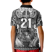 Custom New Zealand Taiaha Maori Kid Polo Shirt Kiwikiwi Minimalist Silver Fern Tukutuku Motif