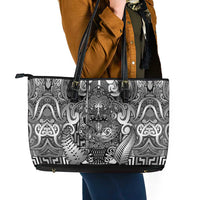 New Zealand Taiaha Maori Leather Tote Bag Kiwikiwi Minimalist Silver Fern Tukutuku Motif