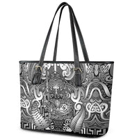New Zealand Taiaha Maori Leather Tote Bag Kiwikiwi Minimalist Silver Fern Tukutuku Motif