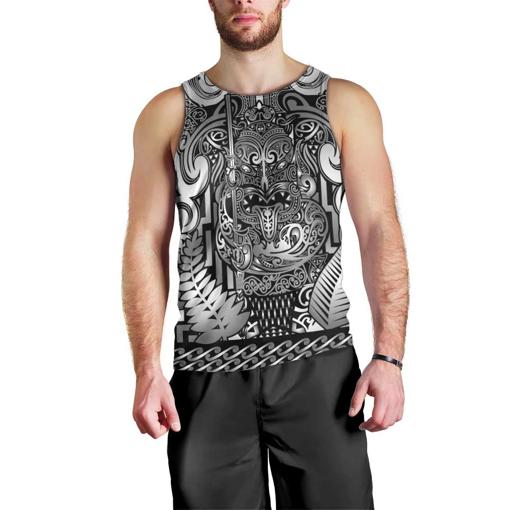 Custom New Zealand Taiaha Maori Men Tank Top Kiwikiwi Minimalist Silver Fern Tukutuku Motif