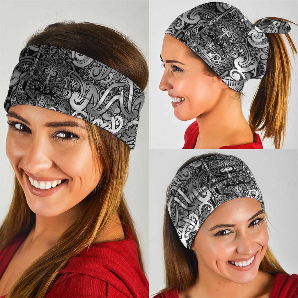 New Zealand Taiaha Maori Neck Gaiter Kiwikiwi Minimalist Silver Fern Tukutuku Motif LT9 - Polynesian Pride