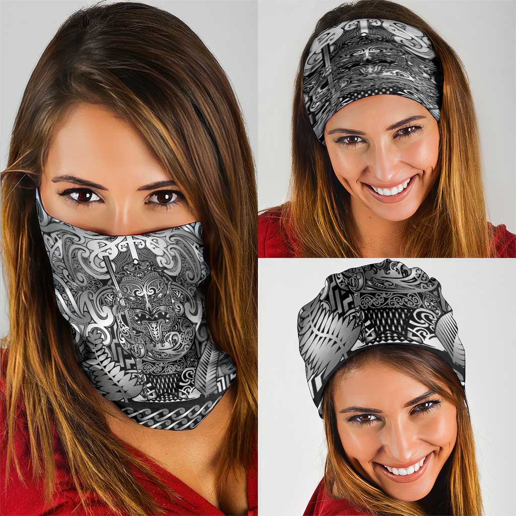 New Zealand Taiaha Maori Neck Gaiter Kiwikiwi Minimalist Silver Fern Tukutuku Motif LT9 - Polynesian Pride