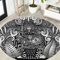 New Zealand Taiaha Maori Round Carpet Kiwikiwi Minimalist Silver Fern Tukutuku Motif
