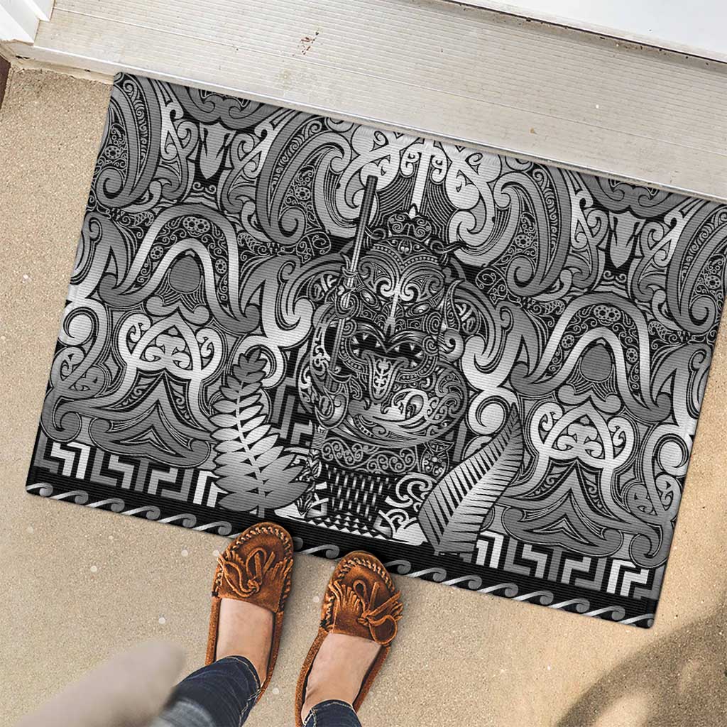 New Zealand Taiaha Maori Rubber Doormat Kiwikiwi Minimalist Silver Fern Tukutuku Motif LT9 - Polynesian Pride