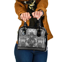 New Zealand Taiaha Maori Shoulder Handbag Kiwikiwi Minimalist Silver Fern Tukutuku Motif
