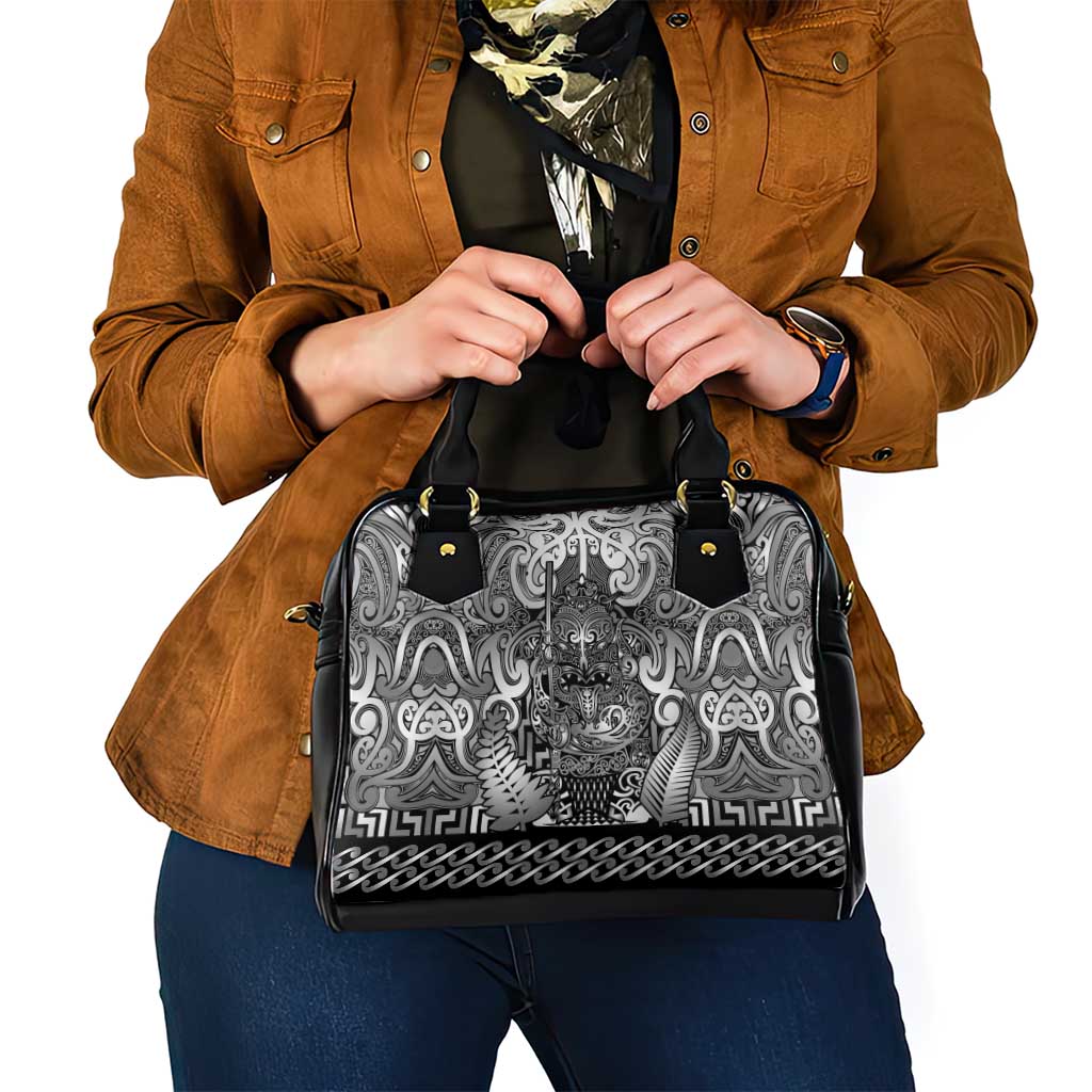 New Zealand Taiaha Maori Shoulder Handbag Kiwikiwi Minimalist Silver Fern Tukutuku Motif
