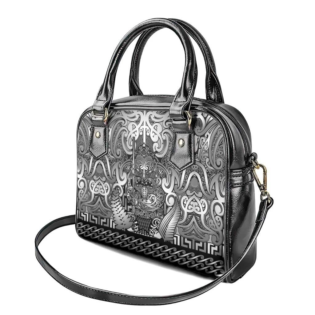 New Zealand Taiaha Maori Shoulder Handbag Kiwikiwi Minimalist Silver Fern Tukutuku Motif