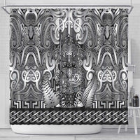 New Zealand Taiaha Maori Shower Curtain Kiwikiwi Minimalist Silver Fern Tukutuku Motif