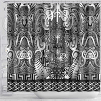 New Zealand Taiaha Maori Shower Curtain Kiwikiwi Minimalist Silver Fern Tukutuku Motif