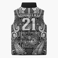Custom New Zealand Taiaha Maori Sleeveless Puffer Jacket Kiwikiwi Minimalist Silver Fern Tukutuku Motif