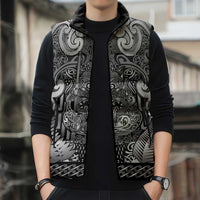 Custom New Zealand Taiaha Maori Sleeveless Puffer Jacket Kiwikiwi Minimalist Silver Fern Tukutuku Motif