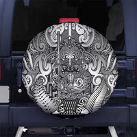 New Zealand Taiaha Maori Spare Tire Cover Kiwikiwi Minimalist Silver Fern Tukutuku Motif