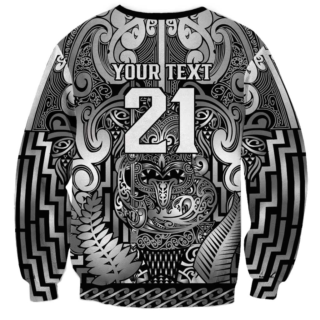 Custom New Zealand Taiaha Maori Sweatshirt Kiwikiwi Minimalist Silver Fern Tukutuku Motif