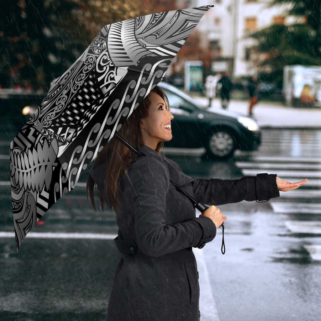 New Zealand Taiaha Maori Umbrella Kiwikiwi Minimalist Silver Fern Tukutuku Motif