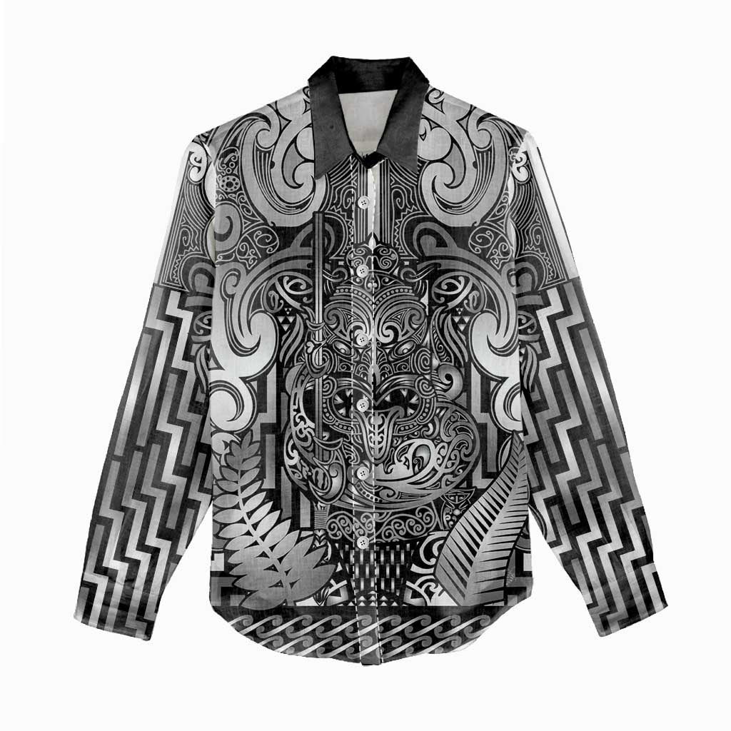 Custom New Zealand Taiaha Maori Women Casual Shirt Kiwikiwi Minimalist Silver Fern Tukutuku Motif