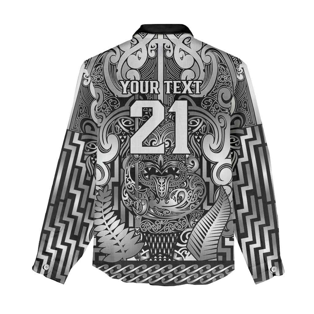 Custom New Zealand Taiaha Maori Women Casual Shirt Kiwikiwi Minimalist Silver Fern Tukutuku Motif
