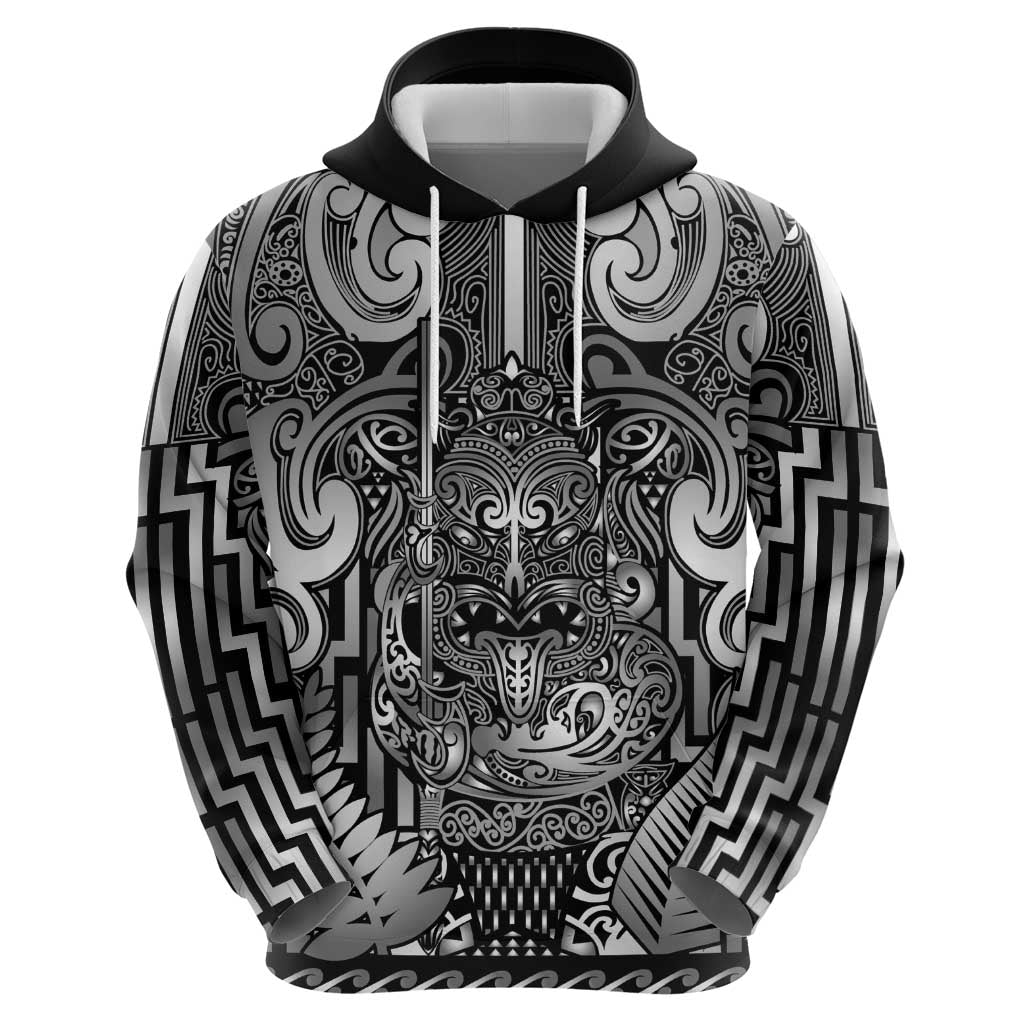 Custom New Zealand Taiaha Maori Zip Hoodie Kiwikiwi Minimalist Silver Fern Tukutuku Motif