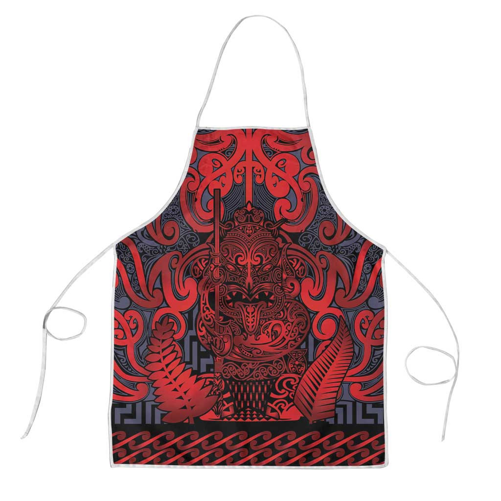 New Zealand Taiaha Maori Apron Whero Minimalist Silver Fern Tukutuku Motif