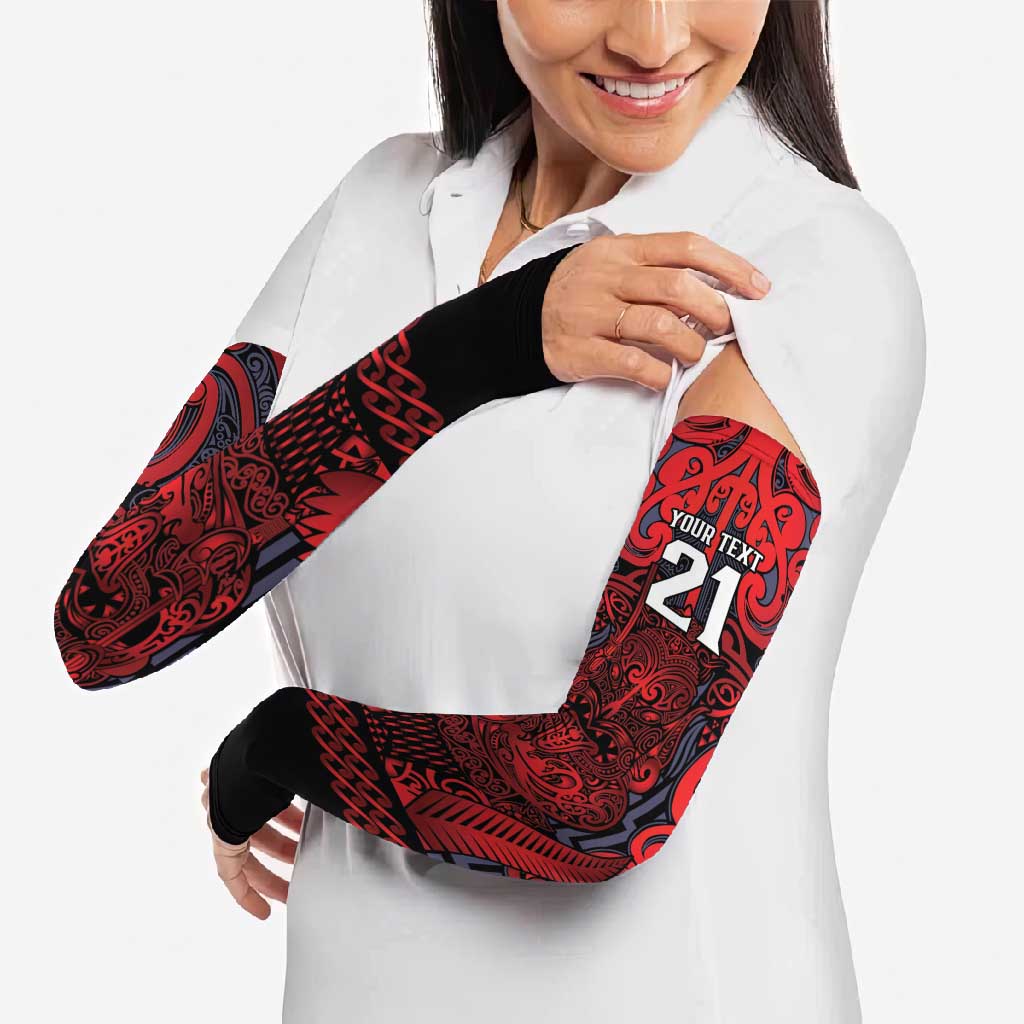 Custom New Zealand Taiaha Maori Arm Sleeves Whero Minimalist Silver Fern Tukutuku Motif