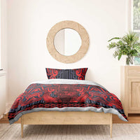 New Zealand Taiaha Maori Bedding Set Whero Minimalist Silver Fern Tukutuku Motif