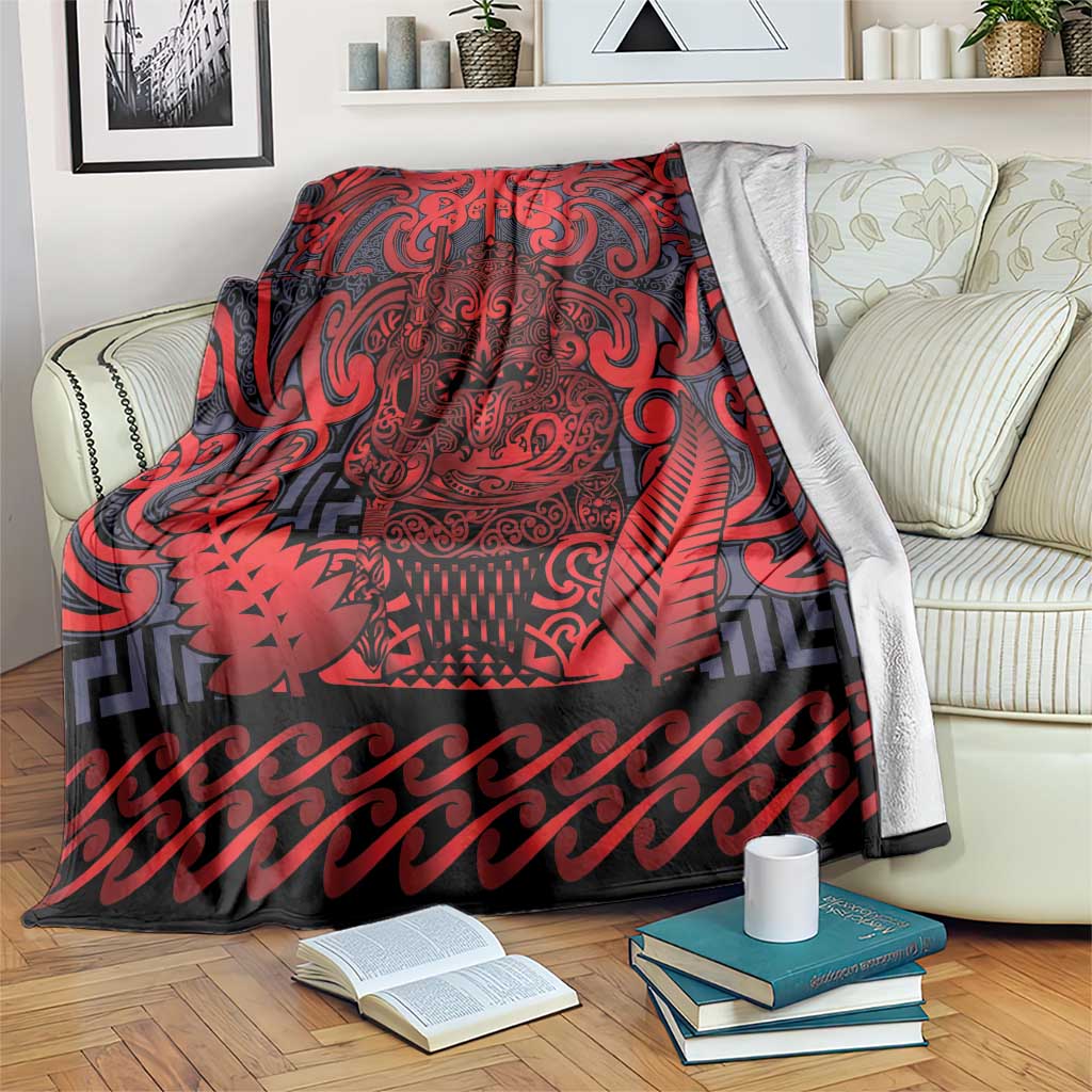New Zealand Taiaha Maori Blanket Whero Minimalist Silver Fern Tukutuku Motif