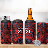 Custom New Zealand Taiaha Maori 4 in 1 Can Cooler Tumbler Whero Minimalist Silver Fern Tukutuku Motif