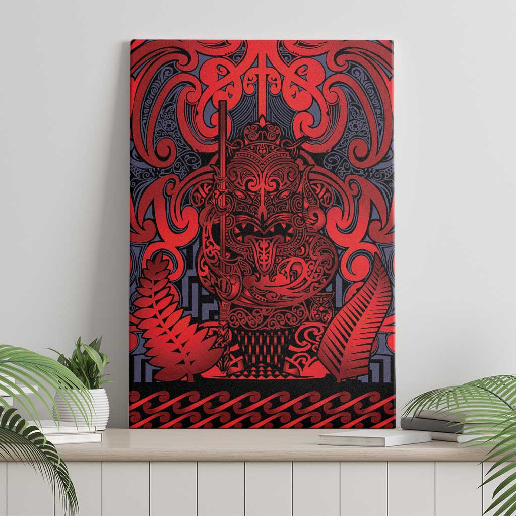 New Zealand Taiaha Maori Canvas Wall Art Whero Minimalist Silver Fern Tukutuku Motif