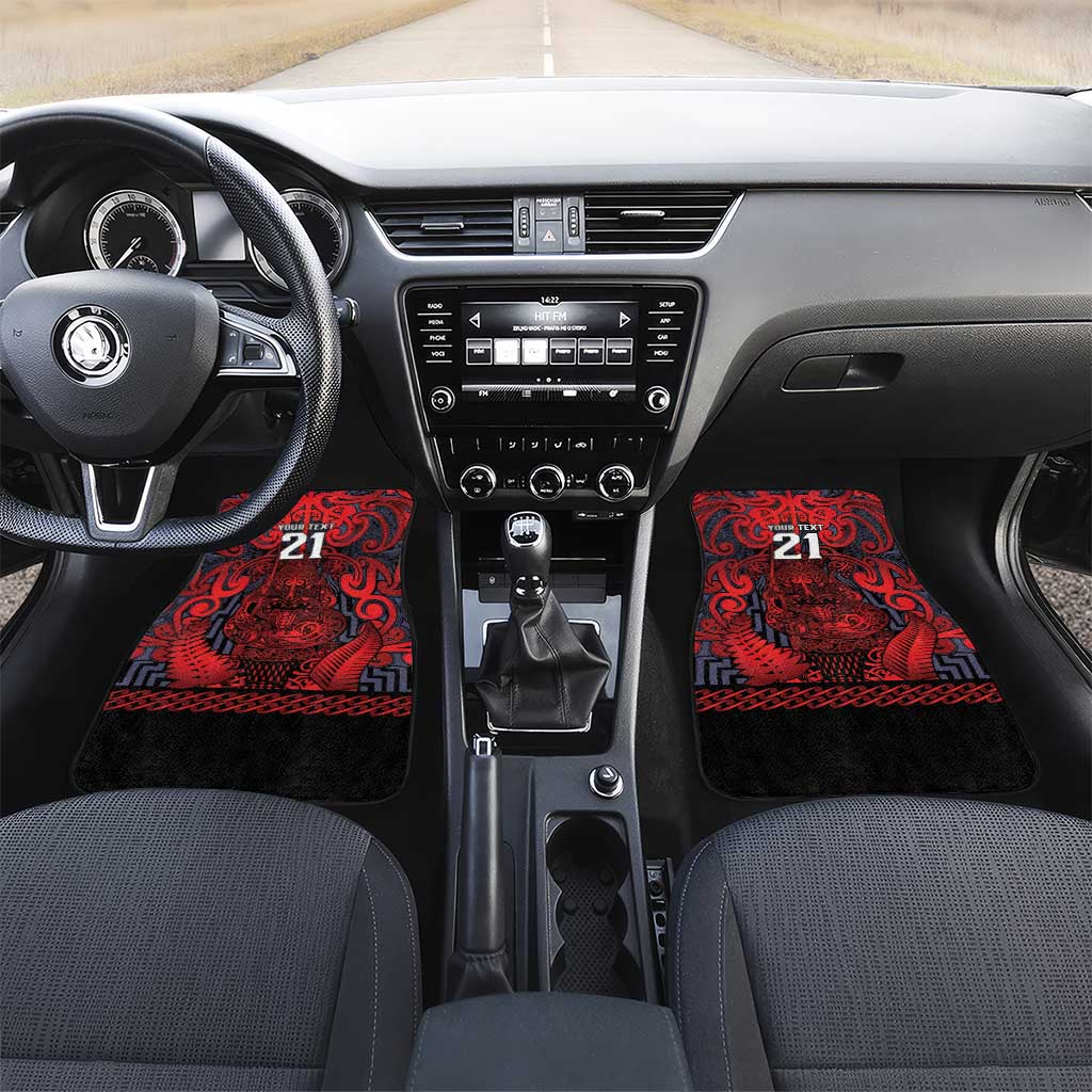 Custom New Zealand Taiaha Maori Car Mats Whero Minimalist Silver Fern Tukutuku Motif