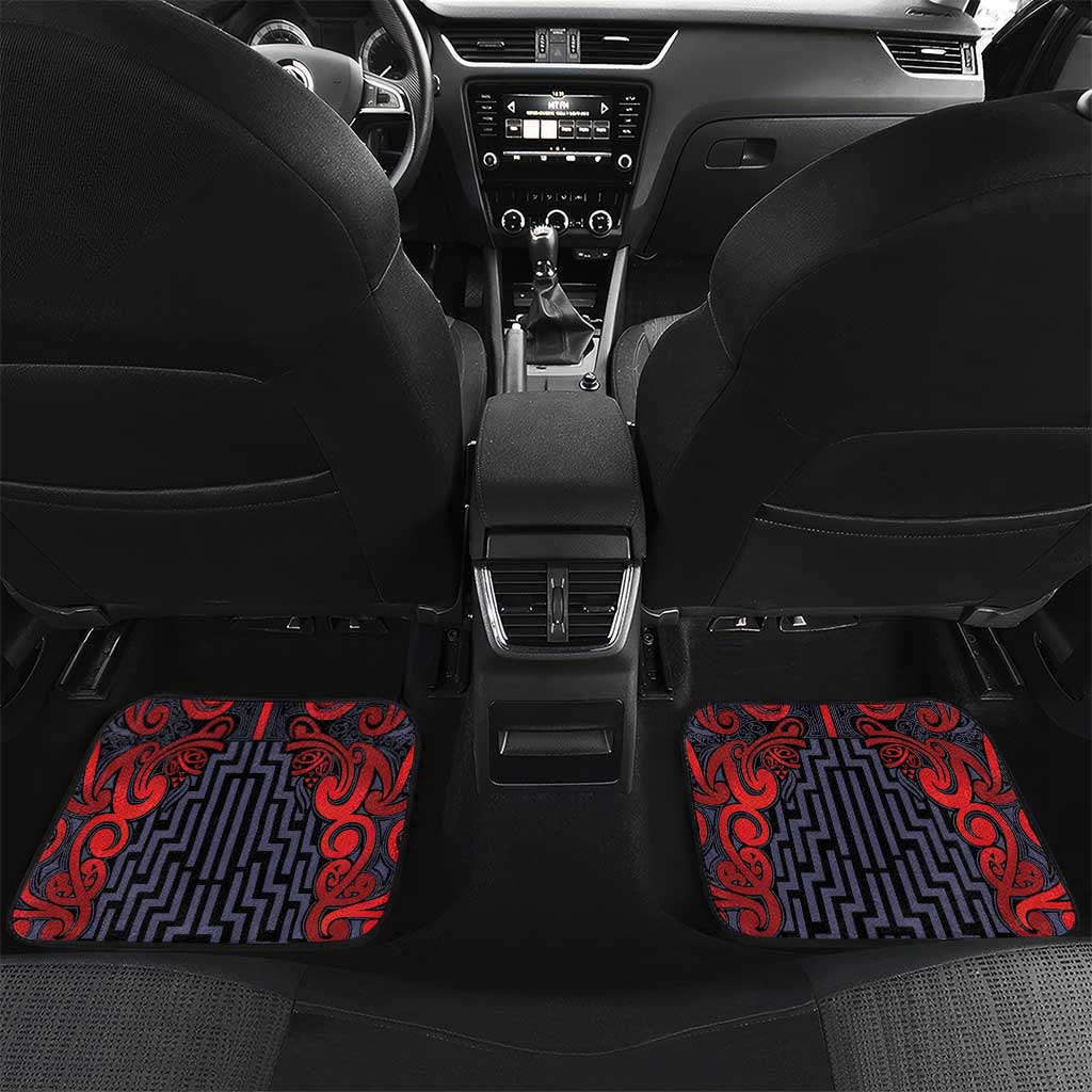 Custom New Zealand Taiaha Maori Car Mats Whero Minimalist Silver Fern Tukutuku Motif