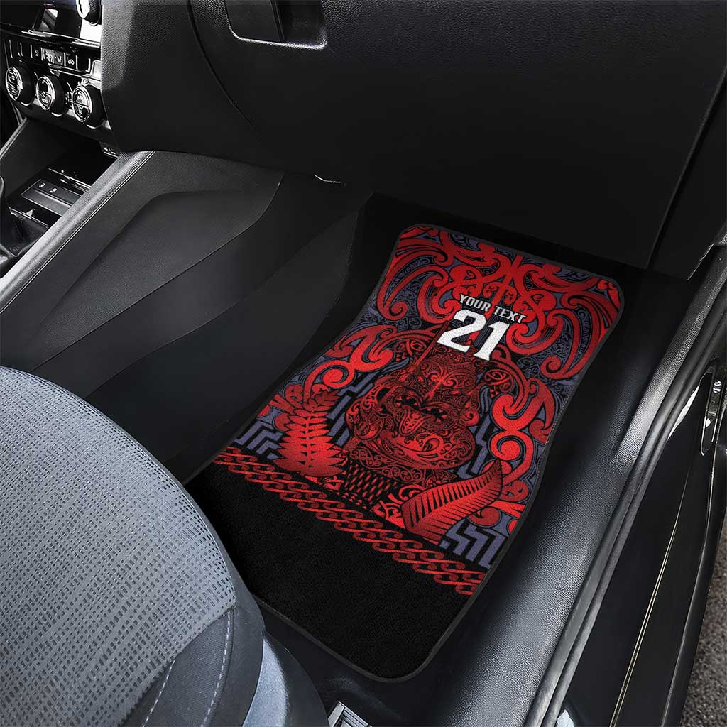 Custom New Zealand Taiaha Maori Car Mats Whero Minimalist Silver Fern Tukutuku Motif