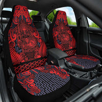 New Zealand Taiaha Maori Car Seat Cover Whero Minimalist Silver Fern Tukutuku Motif