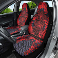 New Zealand Taiaha Maori Car Seat Cover Whero Minimalist Silver Fern Tukutuku Motif