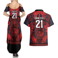 Custom New Zealand Taiaha Maori Couples Matching Summer Maxi Dress and Hawaiian Shirt Whero Minimalist Silver Fern Tukutuku Motif