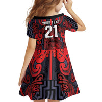 Custom New Zealand Taiaha Maori Family Matching Off Shoulder Short Dress and Hawaiian Shirt Whero Minimalist Silver Fern Tukutuku Motif